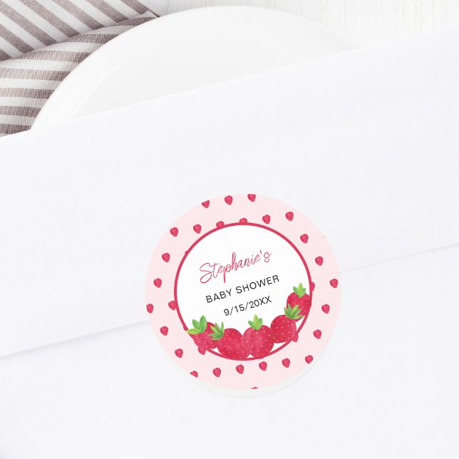Pegatina Redonda Strawberry Baby Shower (Subido por el creador)