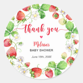 Pegatina Redonda Strawberry Baby Shower Thank You