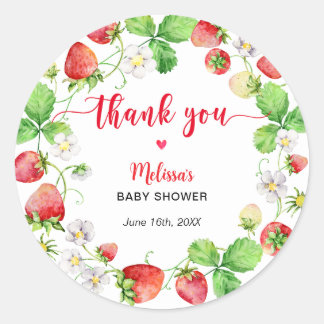 Pegatina Redonda Strawberry Baby Shower Thank You