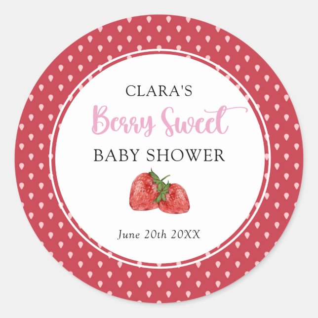 Pegatina Redonda Strawberry Berry Sweet Baby Shower Classic Round S (Anverso)