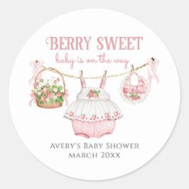 Pegatina Redonda Strawberry Berry Sweet Modern Baby Girl Shower