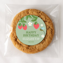 Pegatina Redonda Strawberry Birthday Party Favor Thank you