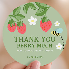 Pegatina Redonda Strawberry Birthday Party Favor Thank you