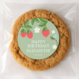 Pegatina Redonda Strawberry Birthday Party Favor Thank you