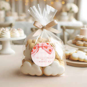 Pegatina Redonda Strawberry Bow Bridal Shower