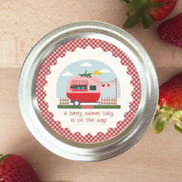 Pegatina Redonda Strawberry Camper Gingham Berry Sweet Baby Shower
