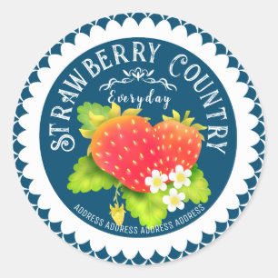 Pegatina Redonda Strawberry Doilies Turquoise