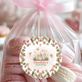 Pegatina Redonda Strawberry enchanted fairy garden birthday 