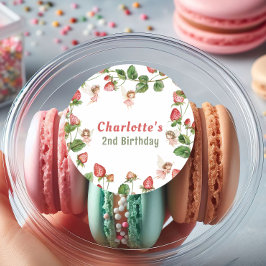 Pegatina Redonda Strawberry enchanted fairy garden birthday 