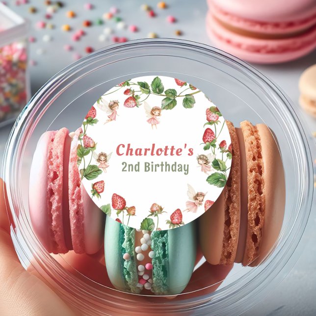 Pegatina Redonda Strawberry enchanted fairy garden birthday  (Subido por el creador)