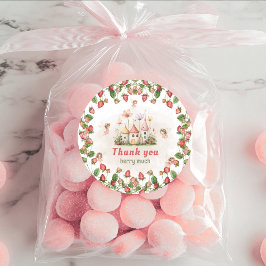 Pegatina Redonda Strawberry enchanted fairy garden Thank you