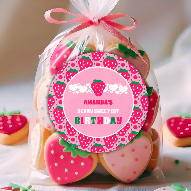Pegatina Redonda Strawberry First Birthday Celebration (Subido por el creador)