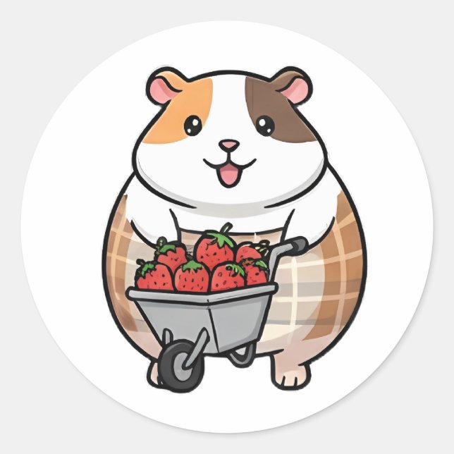 Pegatina Redonda Strawberry Guinea Pig (Anverso)