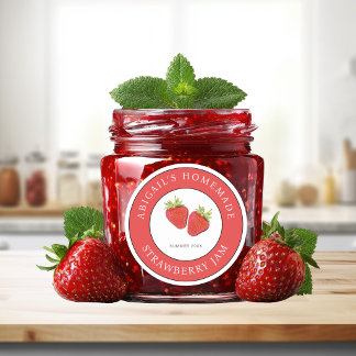 Pegatina Redonda Strawberry Jam Label 