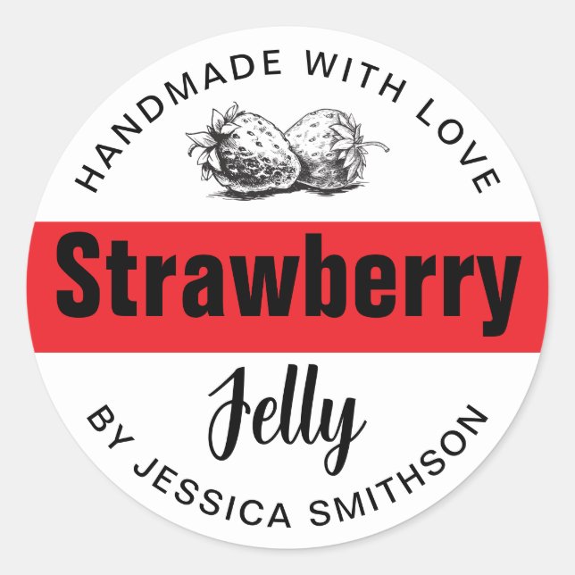 Pegatina Redonda Strawberry Jelly Jam Homemade label STRAW03rd (Anverso)