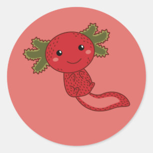 Pegatina Redonda Strawberry Kawaii Axolotl Berry Curte Classic Roun