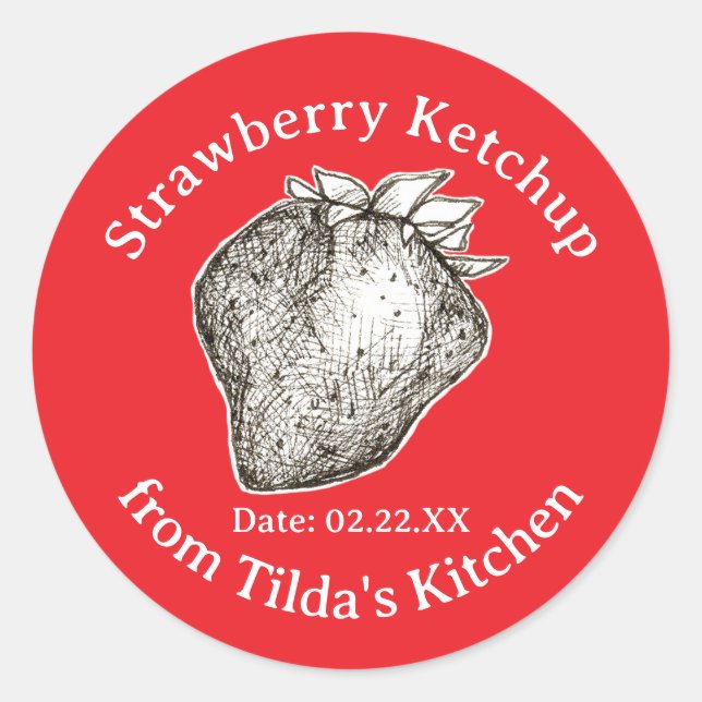 Pegatina Redonda Strawberry Ketchup From Kitchen Of Jar Label (Anverso)