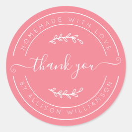 Pegatina Redonda Strawberry Pink Homemade Thank You Label