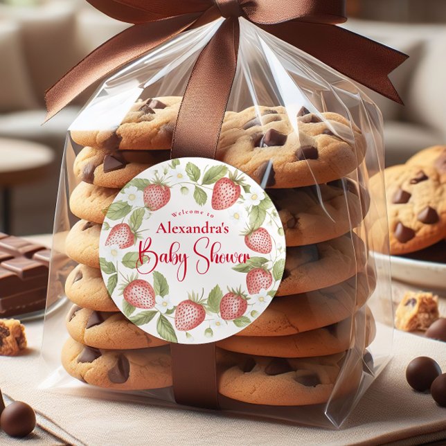 Pegatina Redonda Strawberry Woodland Baby Shower (Subido por el creador)