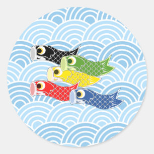 Pegatina Redonda Streamers de carpa Kodomo-no-hi