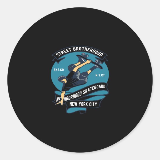 Pegatina Redonda street brotherhood neighborhood skateboard (Anverso)