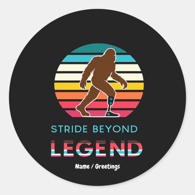 Pegatina Redonda Stride Beyond Legend Sasquatch Amputado Vintage  (Anverso)