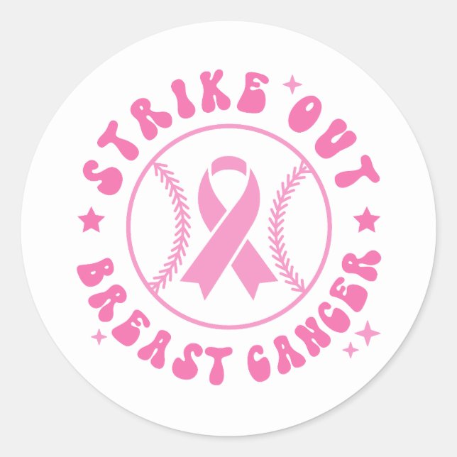 Pegatina Redonda Strike Out Breast Cancer Pink Ribbon Awareness (Anverso)