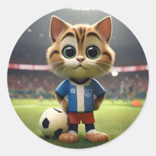 Pegatina Redonda "Striker perfecto: El gato de fútbol 3D"
