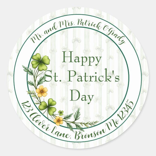 Pegatina Redonda Striped Clovers Envelope Seal (Anverso)