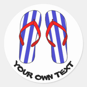 Pegatina Redonda Stripey Flip Flops Beach Sandles Personalizado Tex