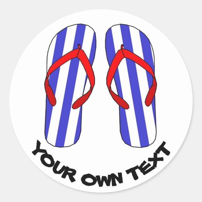Pegatina Redonda Stripey Flip Flops Beach Sandles Personalizado Tex (Anverso)