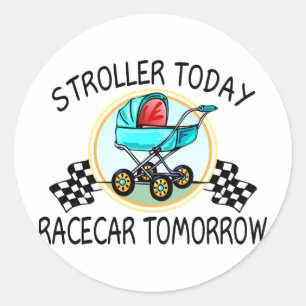 Pegatina Redonda Stroller Today, Racecar Mañana