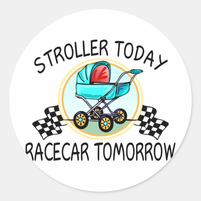 Pegatina Redonda Stroller Today, Racecar Mañana (Anverso)