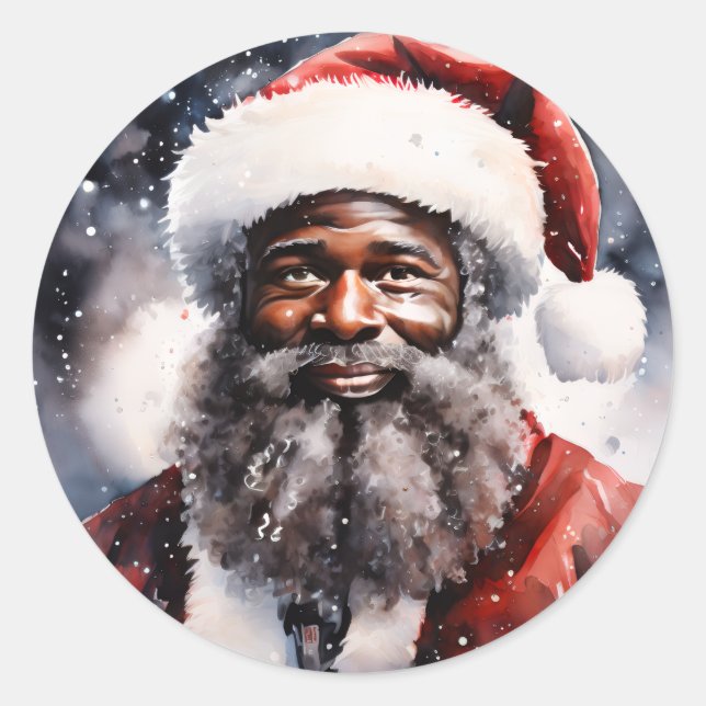 Pegatina Redonda Strong Black Santa Melanin Chrismas Claus Men  (Anverso)