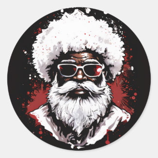 Pegatina Redonda Strong Black Santa Melanin Chrismas Claus Men