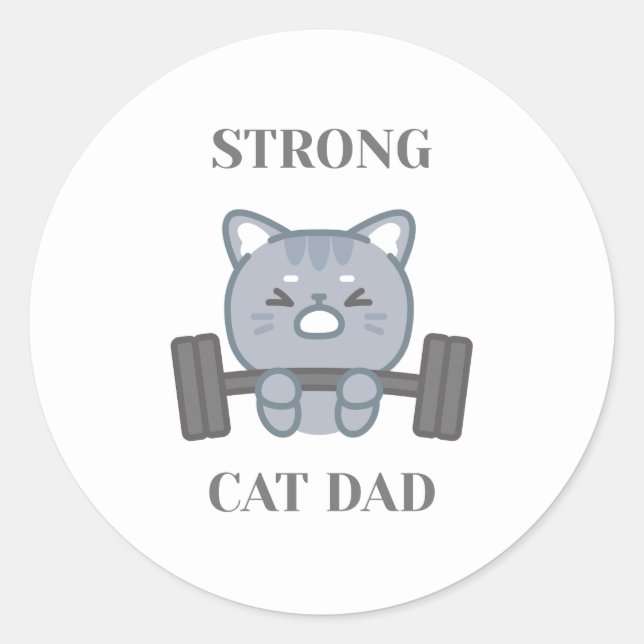 Pegatina Redonda Strong Cat Dad (Anverso)