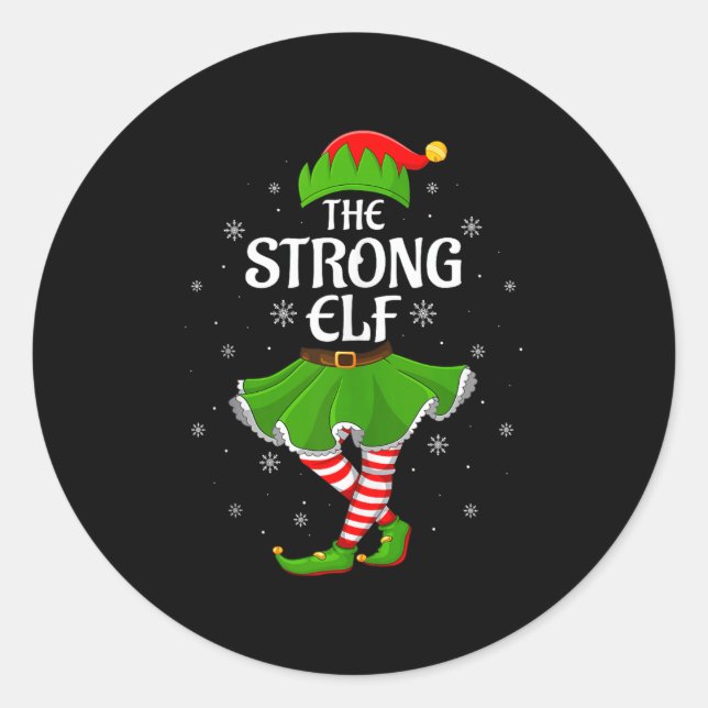 Pegatina Redonda Strong Elf Christmas Family Girls Women Elf Squad  (Anverso)