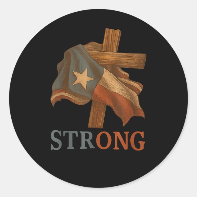 Pegatina Redonda Strong Texas Flag Cross Christian Texas Pride 2025 (Anverso)