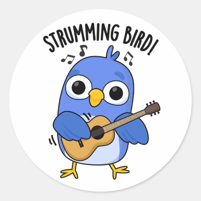 Pegatina Redonda Strumming Bird Funny Animal Pun (Anverso)