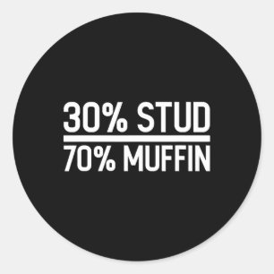 Pegatina Redonda Stud 70% Muffin Funny - Venta del Día del Padre