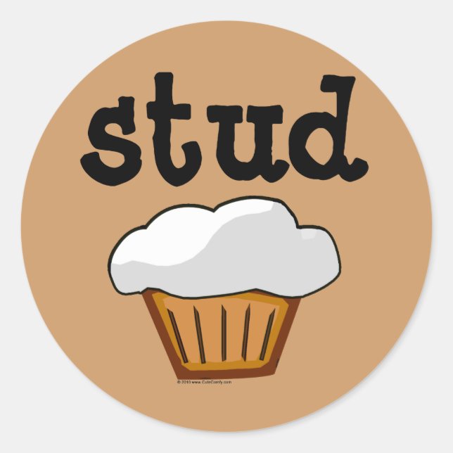 Pegatina Redonda Stud Muffin, Cute Funny Baked Good (Anverso)