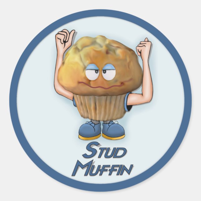 Pegatina Redonda Stud Muffin Humor (Anverso)