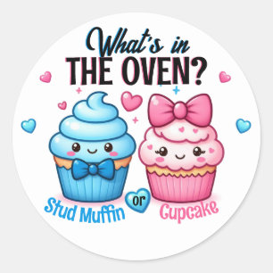 Pegatina Redonda Stud Muffin o Cupcake Género rosa o azul revelació