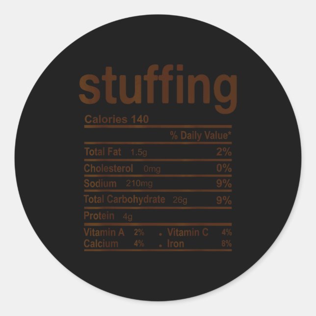 Pegatina Redonda Stuffing Nutrition Facts Funny Thanksgiving Food C (Anverso)