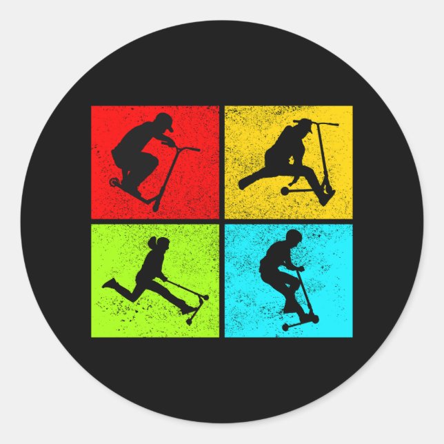 Pegatina Redonda Stunt Scooter Freestyle Scootering Rider (Anverso)