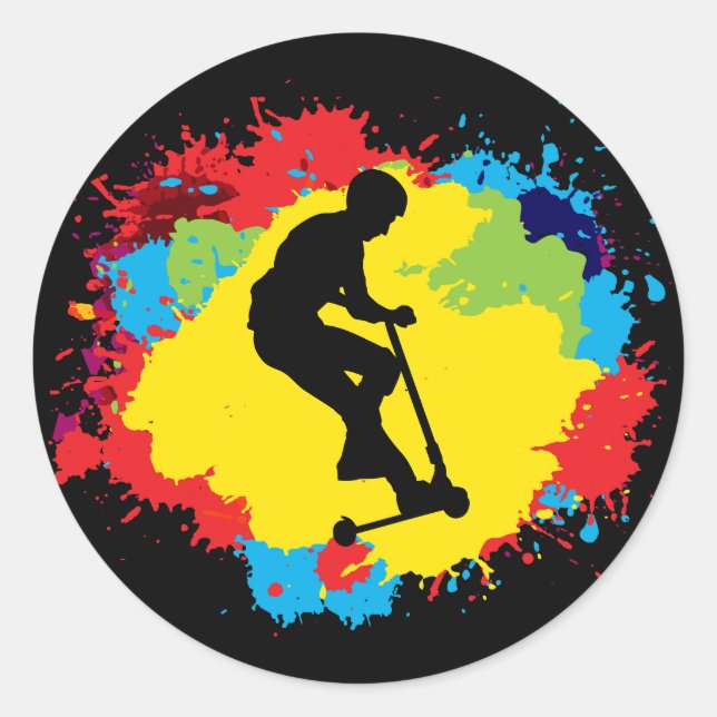 Pegatina Redonda Stunt Scooter Freestyle Scootering Rider (Anverso)