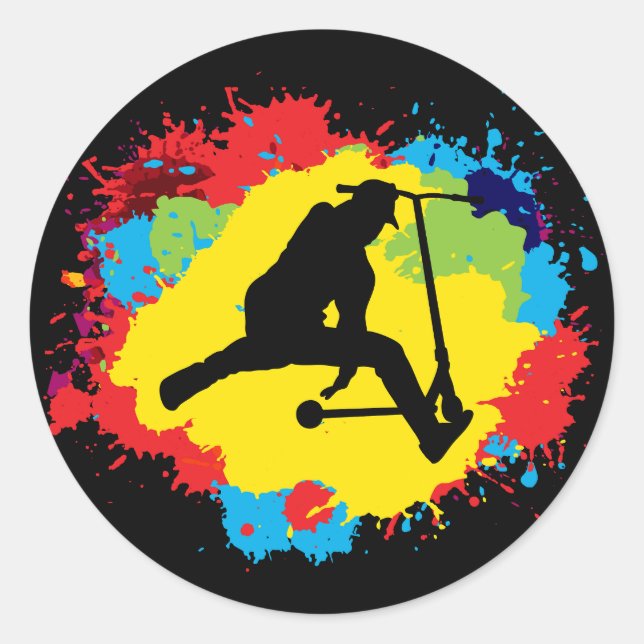 Pegatina Redonda Stunt Scooter Freestyle Scootering Rider (Anverso)