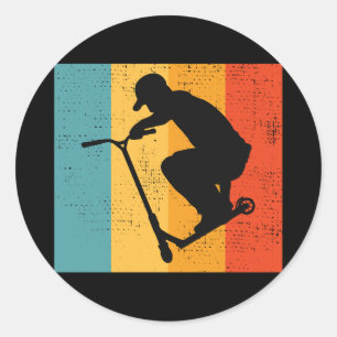 Pegatina Redonda Stunt Scooter Freestyle Scootering Rider Retro