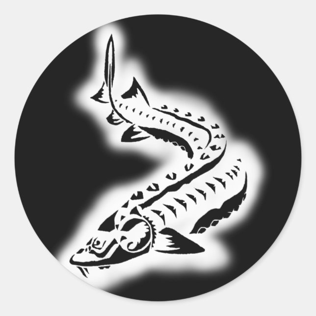 Pegatina Redonda Sturgeon Tribal Glow (Anverso)