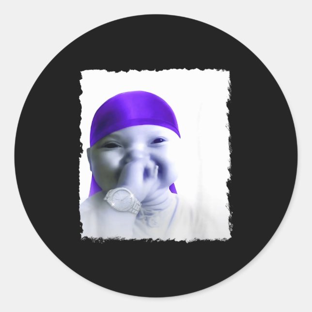 Pegatina Redonda Stylish Ai Baby Holding Back Laugh Gigging Meme  (Anverso)